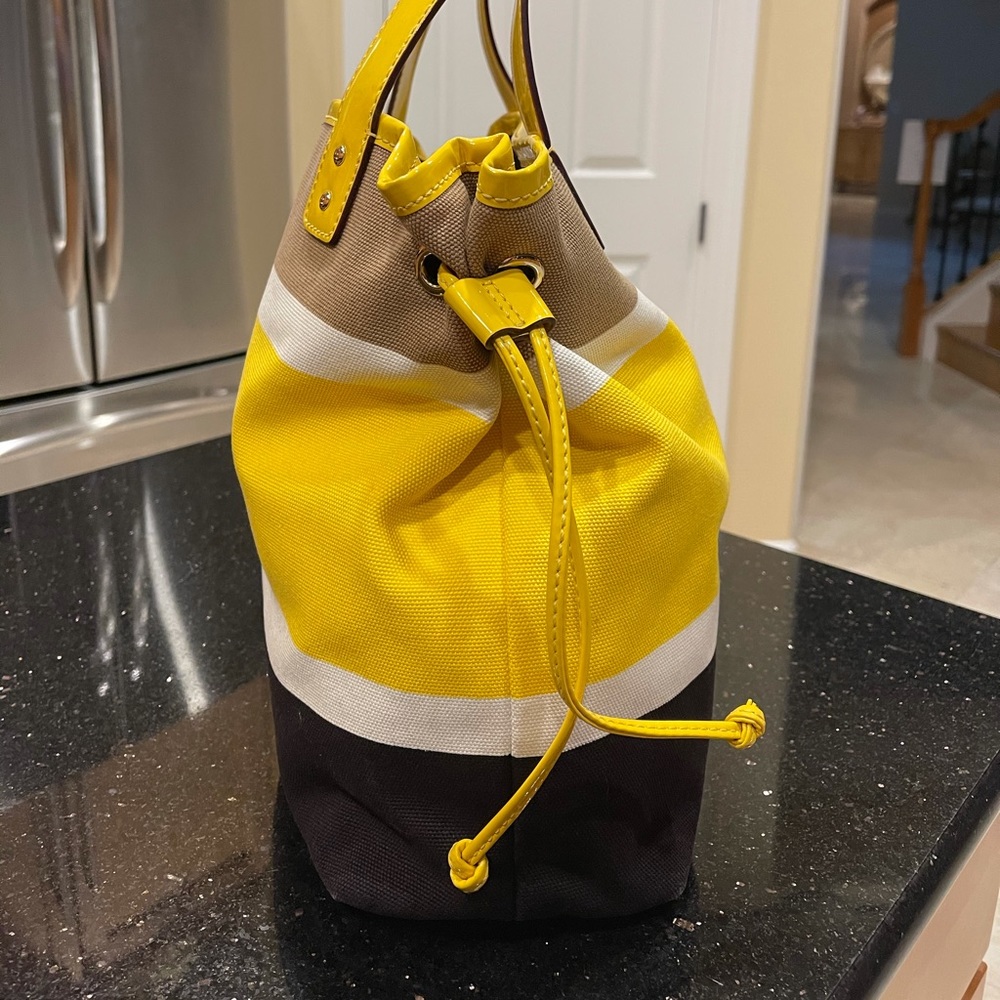 KATE SPADE LARGE YELLOW & WHITE & BLACK STRIPED TOTE BAG SHOULDER BAG - Picture 7 of 15
